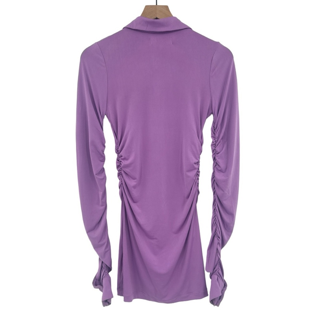 House of CB Martinique Button Front Jersey Knit Mini Shirt Dress - Purple -Small - Picture 7 of 8